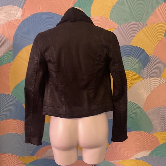 Free People Black vegan Leather denim Jacket with Shawl worn two ways sz2 - Picture 3 of 9